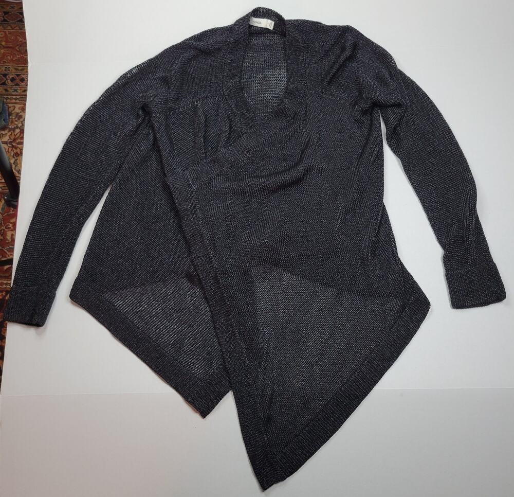 Vince Metallic Thread Mesh Waterfall Open Cardigan Women's Sze S Black Y2K Sheer